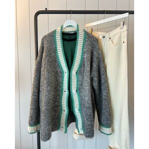Gray and Green Women's Cardigan Sweater